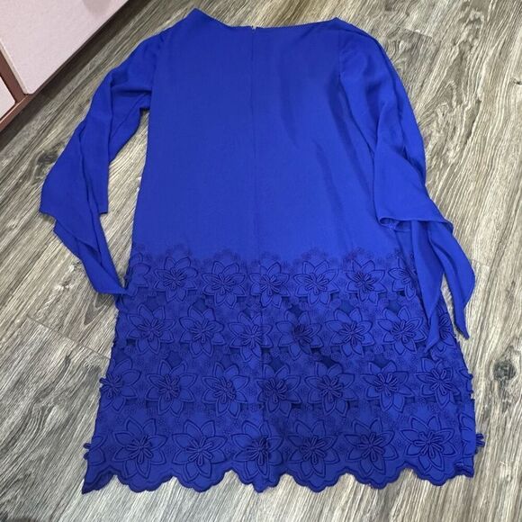 Tahari Royal Blue Long Tie Sleeve Floral Dress - Picture 3 of 7